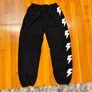 Kids Black Joggers with Lightning Bolt Design